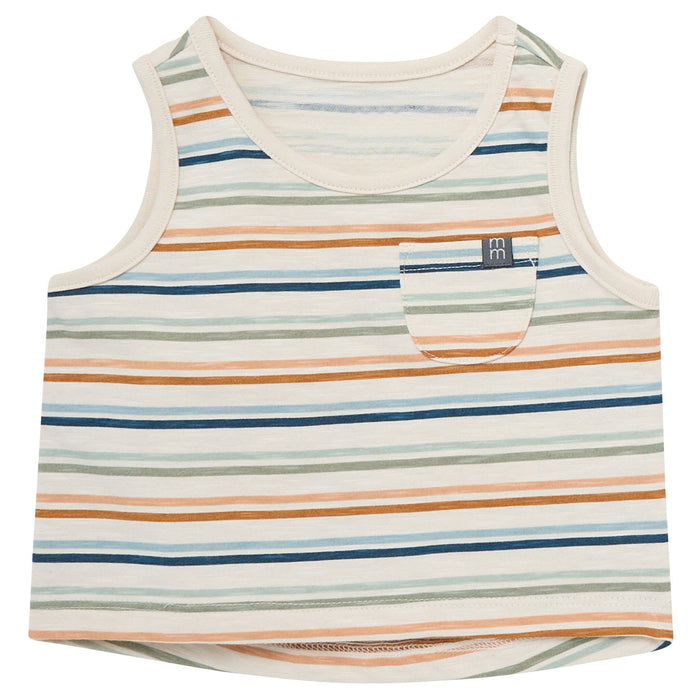4-Piece Baby Boys Beige Stripe/Medium Teal Sleeveless Shirt and Shorts Set