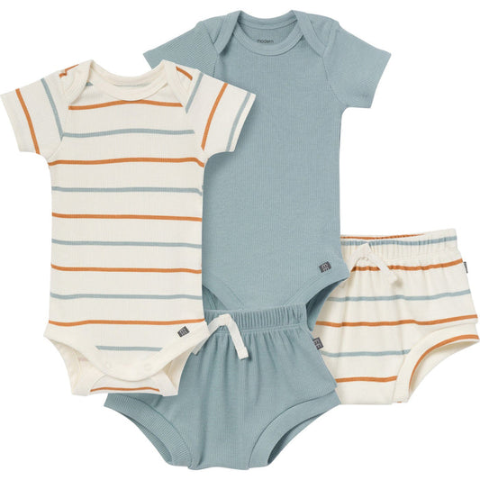 4-Pack Baby Boys Ivory Stripe/Medium Teal Short Sleeve Bodysuit and Shorts Set outfits Modern Moments™ by Gerber®