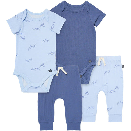 4-Pack Baby Boys Light Blue Whale Bodysuit and Pant Set outfits Modern Moments™ by Gerber®