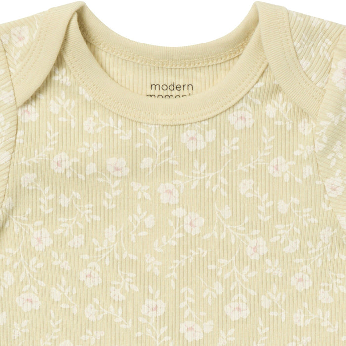 4-Pack Baby Girls Dusty Yellow Floral/Light Rose Short Sleeve Bodysuit and Shorts Set