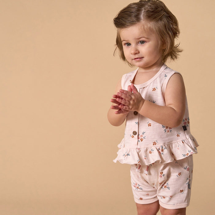 4-Piece Baby Girls Light Rose Flower Bunches/Rose Sleeveless Peplum Tops and Shorts Set outfits Modern Moments™ by Gerber®