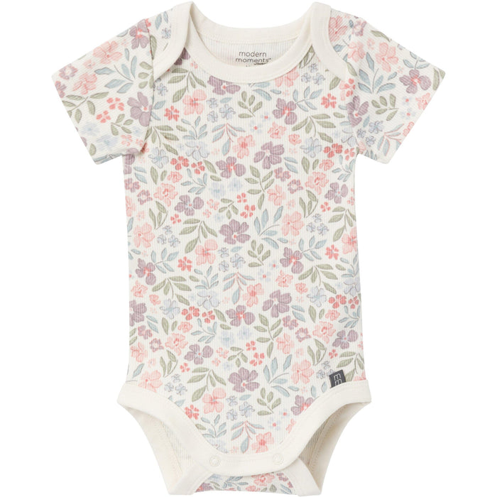 4-Pack Baby Girls Ivory Garden/Medium Lilac Short Sleeve Bodysuit and Shorts Set