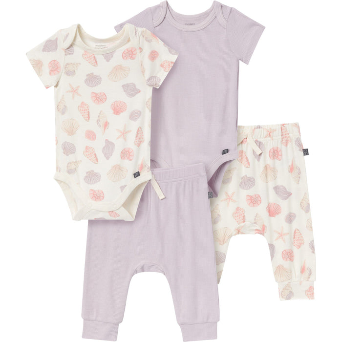 4-Pack Baby Girls Ivory Seashells Bodysuit and Pant Set outfits Modern Moments™ by Gerber®