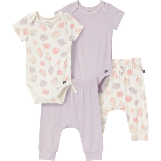 4-Pack Baby Girls Ivory Seashells Bodysuit and Pant Set outfits Modern Moments™ by Gerber®
