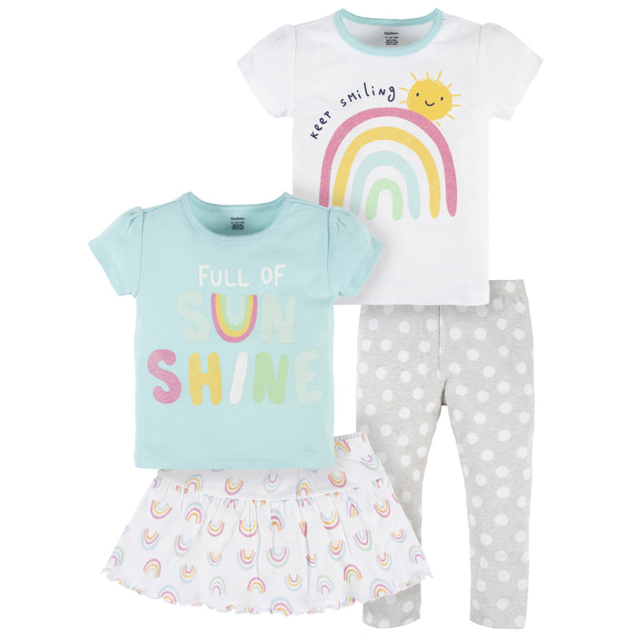 4-Piece Infant & Toddler Girls Dots Of Rainbows Tees, Skort & Pants Set-Gerber Childrenswear