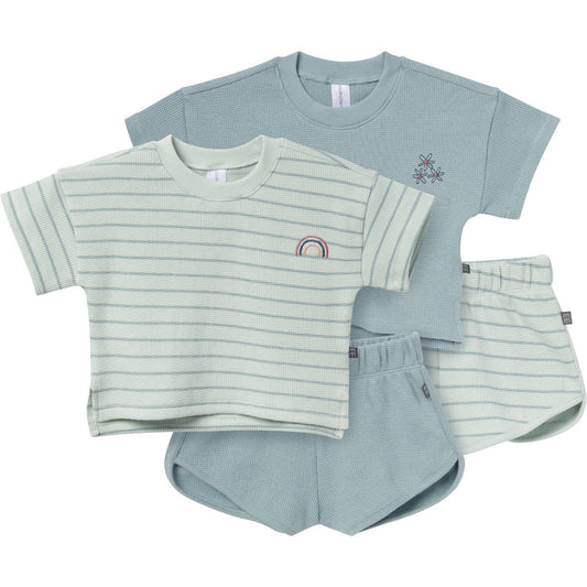 4-Piece Infant & Toddler Girls Light Sky Stripe Drop Shoulder Top and Shorts Set outfits Modern Moments™ by Gerber®
