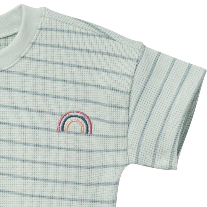 4-Piece Infant & Toddler Girls Light Sky Stripe Drop Shoulder Top and Shorts Set outfits Modern Moments™ by Gerber®