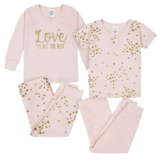 4-Piece Baby & Toddler Girls Love Snug Fit Cotton Pajamas-Gerber Childrenswear