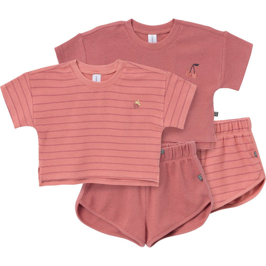 4-Piece Infant & Toddler Girls Medium Rose Stripe Drop Shoulder Top and Shorts Set outfits Modern Moments™ by Gerber®