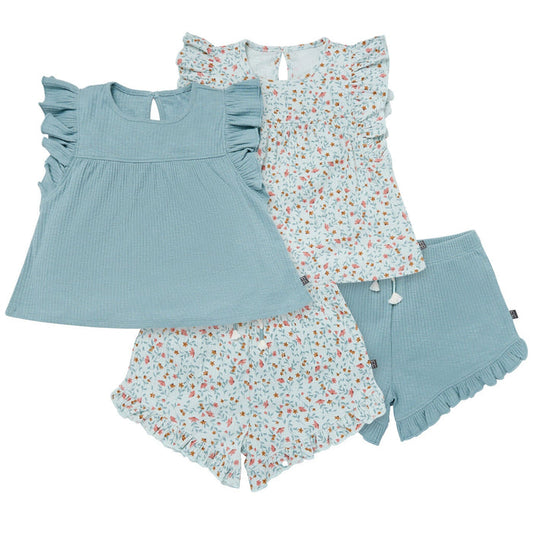 4-Piece Infant & Toddler Girls Light Sky Vine Floral Flutter Sleeve Top and Shorts Set outfits Modern Moments™ by Gerber®