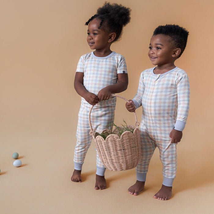 4-Piece Infant & Toddler Neutral Blue Plaid Tight Fitting Footless Pajamas sleepwear Modern Moments™ by Gerber®