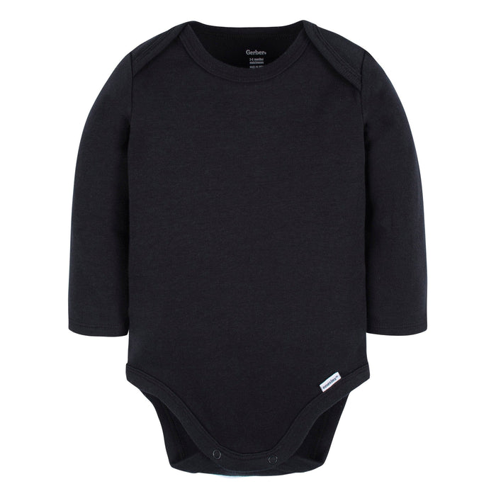 5-Pack Baby Black Premium Long Sleeve Lap Shoulder Onesies® Bodysuits