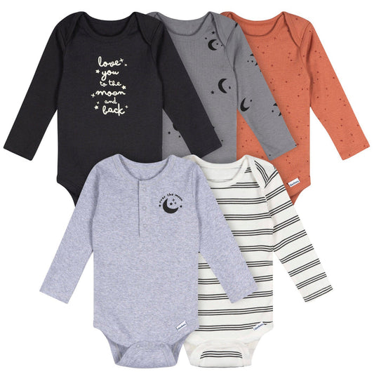 5-Pack Baby Boys Grey Heather Long Sleeve Bodysuits Onesies Bodysuits Gerber®