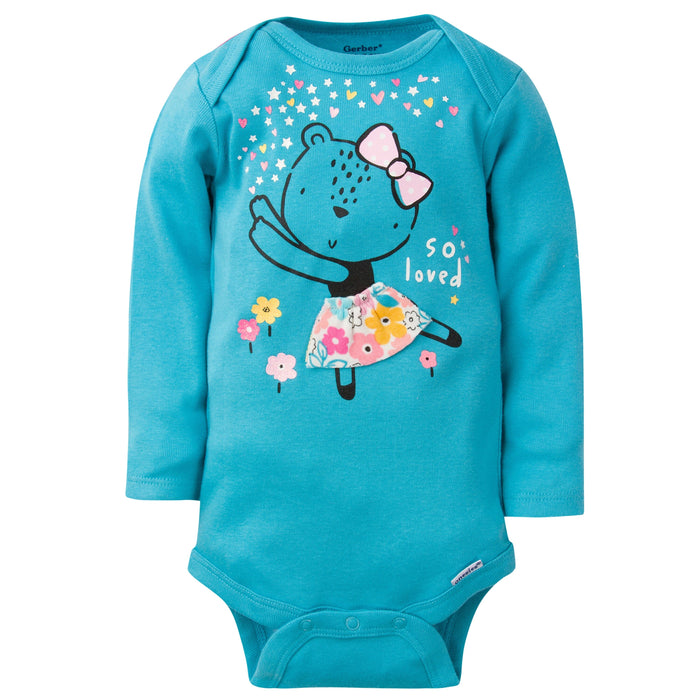 5-Pack Baby Girls Bear Long Sleeve Onesies® Bodysuits