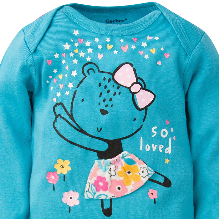 5-Pack Baby Girls Bear Long Sleeve Onesies® Bodysuits