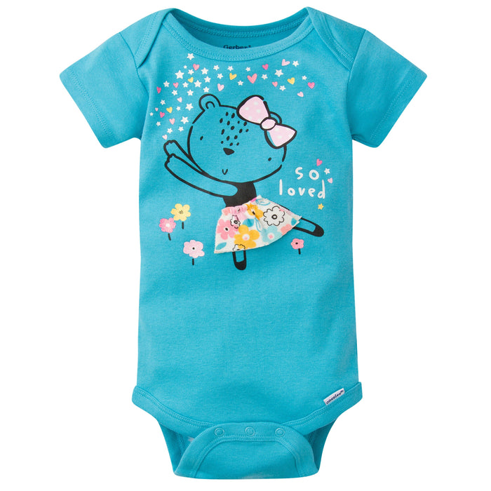5-Pack Baby Girls Bear Short Sleeve Onesies® Bodysuits