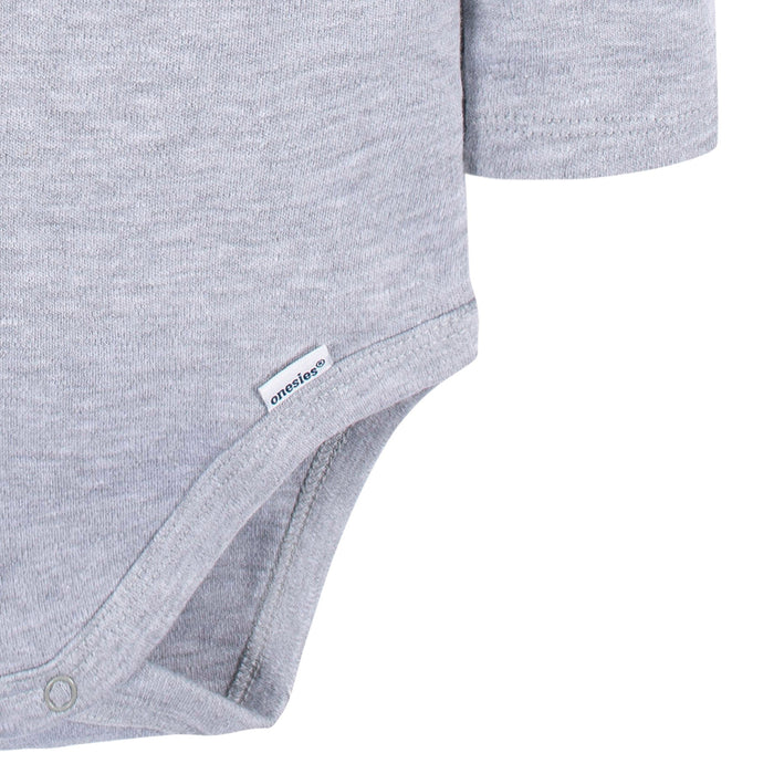 5-Pack Baby Grey Heather Premium Long Sleeve Lap Shoulder Onesies® Bodysuits