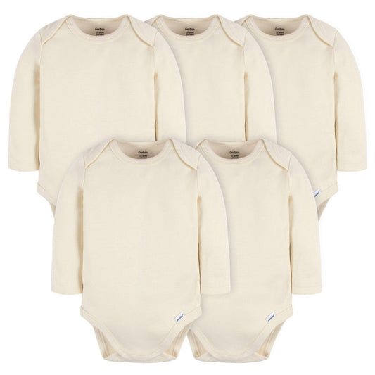 5-Pack Baby Natural Premium Long Sleeve Lap Shoulder Onesies® Bodysuits