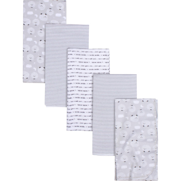 5-Pack Baby Neutral Sheep Flannel Receiving Blankets-Gerber Childrenswear