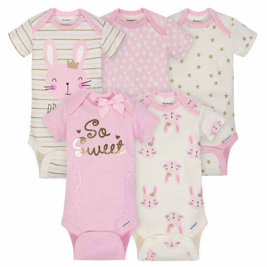 5-Pack Girls Princess Short Sleeve Onesies® Bodysuits-Gerber Childrenswear