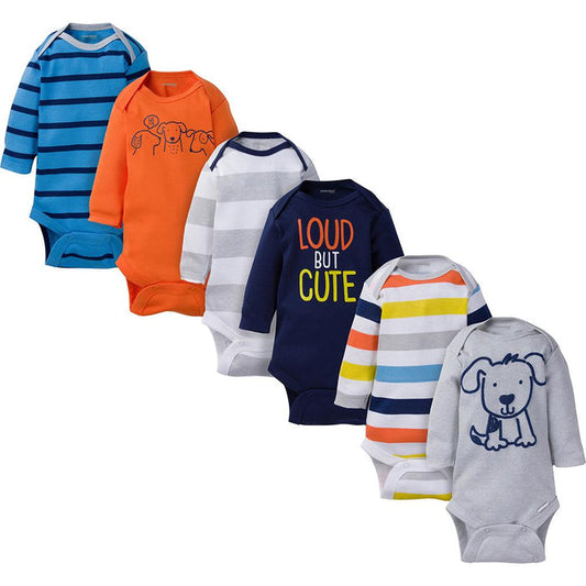 6-Pack Baby Boy Puppy Long Sleeve Onesies® Brand Bodysuits