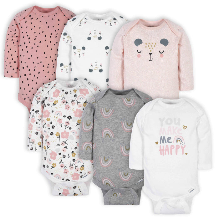 6-Pack Baby Girls Bear Long Sleeve Onesies® Bodysuits-Gerber Childrenswear