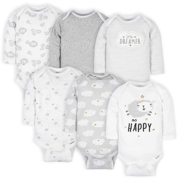 6-Pack Baby Neutral Sheep Long Sleeve Onesies® Bodysuits-Gerber Childrenswear