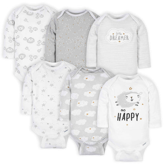 6-Pack Baby Neutral Sheep Long Sleeve Onesies® Bodysuits-Gerber Childrenswear
