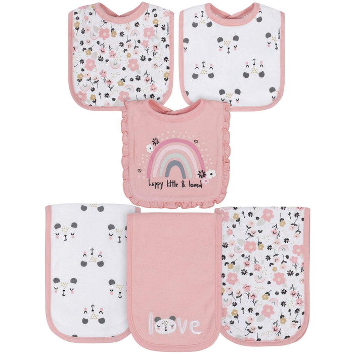 6-Piece Baby Girls Bear Terry Bibs & Burp Cloths Set-Gerber Childrenswear