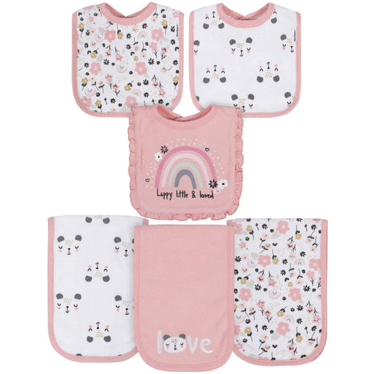 6-Piece Baby Girls Bear Terry Bibs & Burp Cloths Set-Gerber Childrenswear