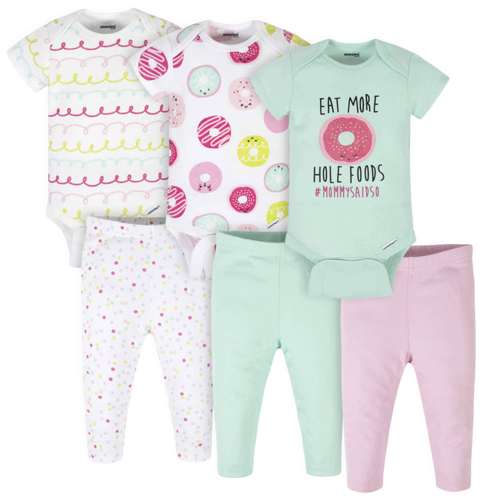 6-Piece Baby Girls Donut Onesies® Brand Bodysuits & Pants Set-Gerber Childrenswear