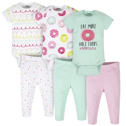 6-Piece Baby Girls Donut Onesies® Brand Bodysuits & Pants Set-Gerber Childrenswear