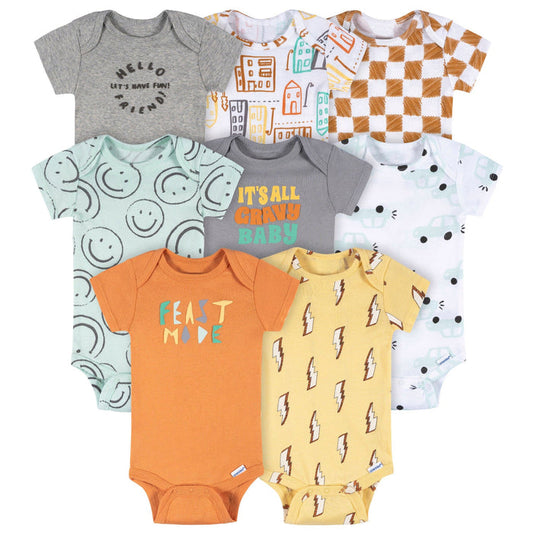 8-Pack Baby Boys Hello Friends Short Sleeve Onesies® Bodysuits onesies Onesies® Brand
