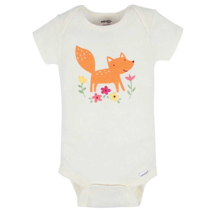 8-Pack Baby Girls Floral Fox Short Sleeve Onesies® Bodysuits