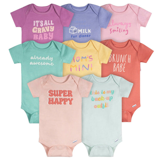 8-Pack Baby Girls Super Happy Onesies® Bodysuits