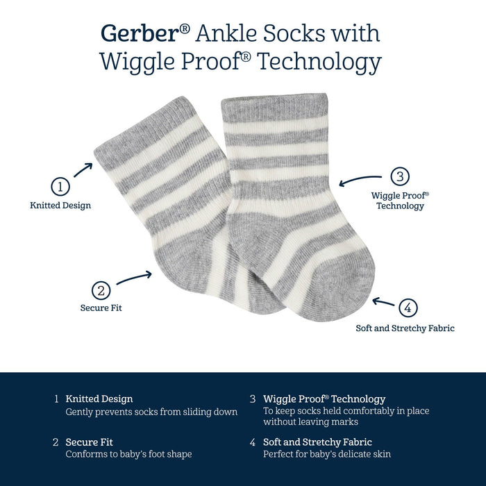 8-Pack Baby & Toddler Gray Heather Wiggle-Proof™ Jersey Crew Socks-Gerber Childrenswear
