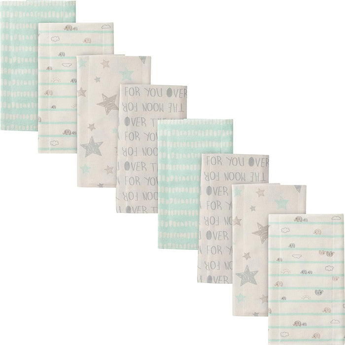 8-Pack Neutral Elephants Flannel Burp Cloths-Gerber Childrenswear