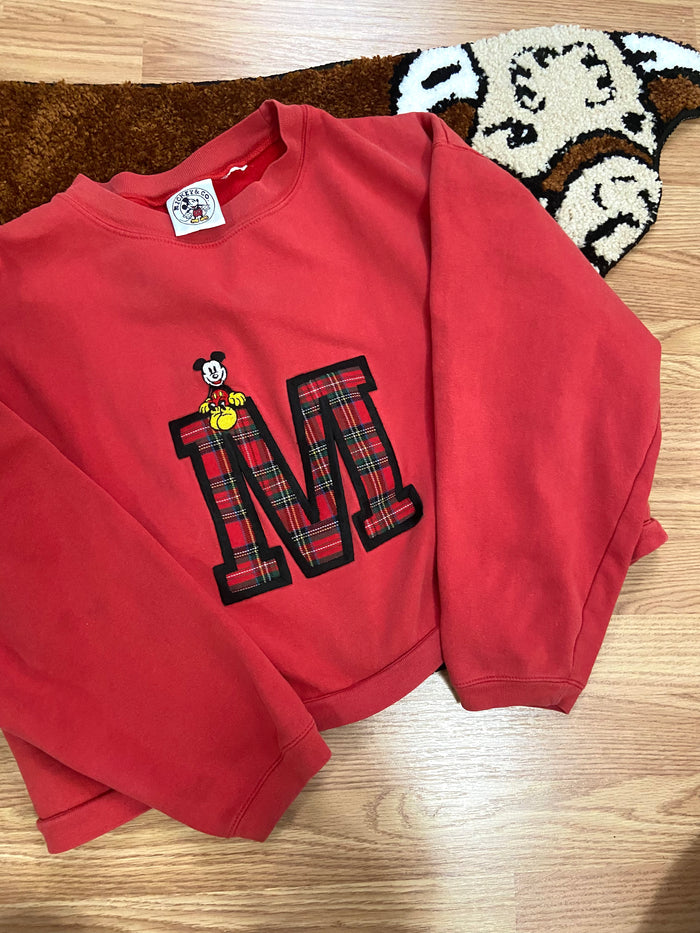 Vintage 1990s Mickey & Co. M Patch Plaid Cropped Women's Sweatshirt - Deer Creek Mercantile