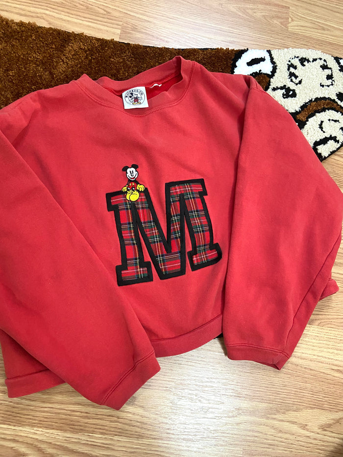 Vintage 1990s Mickey & Co. M Patch Plaid Cropped Women's Sweatshirt - Deer Creek Mercantile
