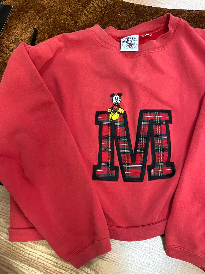 Vintage 1990s Mickey & Co. M Patch Plaid Cropped Women's Sweatshirt - Deer Creek Mercantile