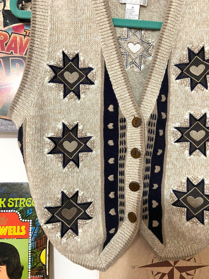 Vintage Christopher + Banks Embroidered Heart Vest, Size Medium - Deer Creek Mercantile