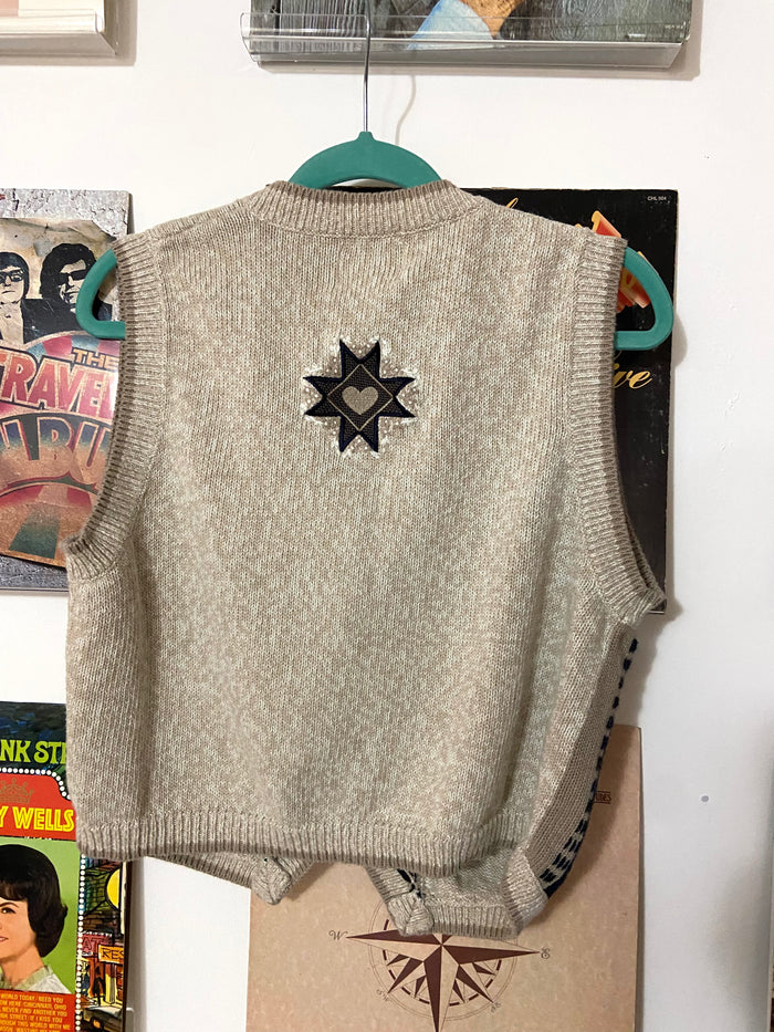Vintage Christopher + Banks Embroidered Heart Vest, Size Medium - Deer Creek Mercantile