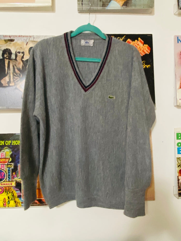 Vintage Izod Lacoste Sweater 1980s, Size Large, Gray - Deer Creek Mercantile