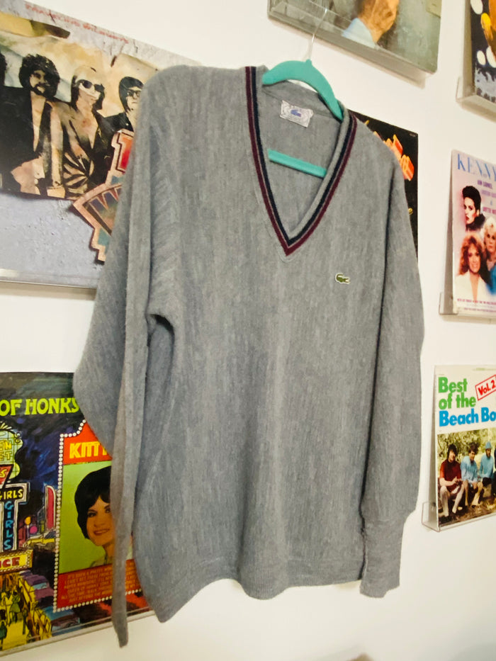 Vintage Izod Lacoste Sweater 1980s, Size Large, Gray - Deer Creek Mercantile