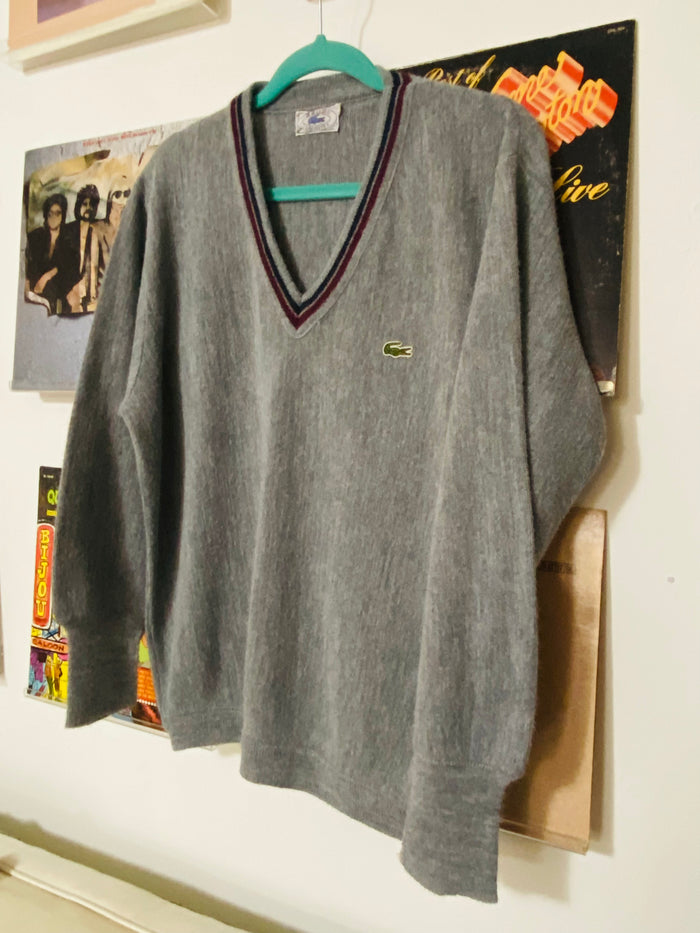 Vintage Izod Lacoste Sweater 1980s, Size Large, Gray - Deer Creek Mercantile