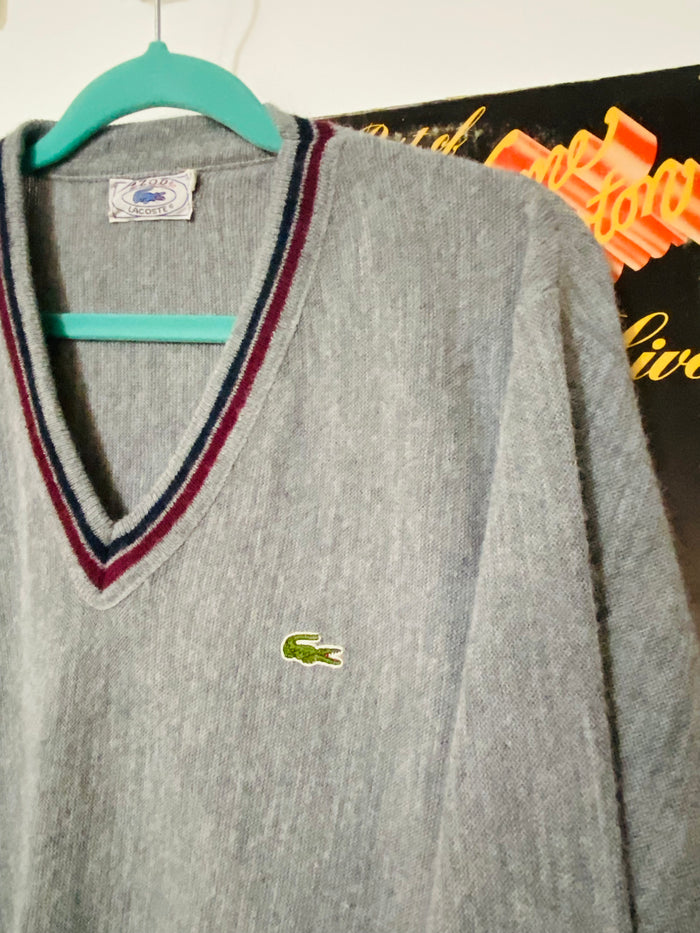 Vintage Izod Lacoste Sweater 1980s, Size Large, Gray - Deer Creek Mercantile