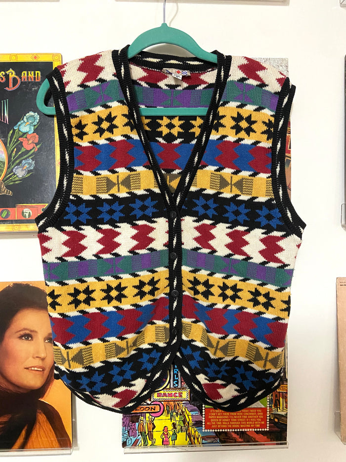 Vintage 1990s French Navy Southwestern Women's Vest, Size Medium - Deer Creek Mercantile