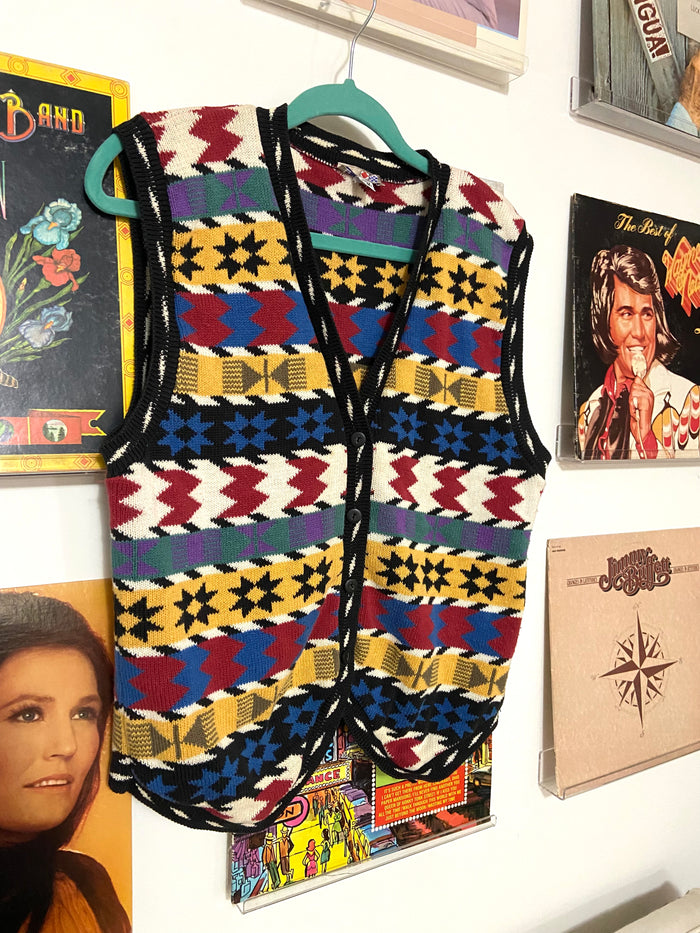 Vintage 1990s French Navy Southwestern Women's Vest, Size Medium - Deer Creek Mercantile
