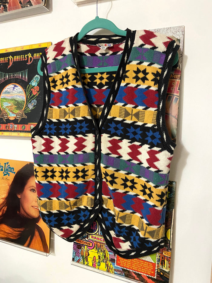 Vintage 1990s French Navy Southwestern Women's Vest, Size Medium - Deer Creek Mercantile