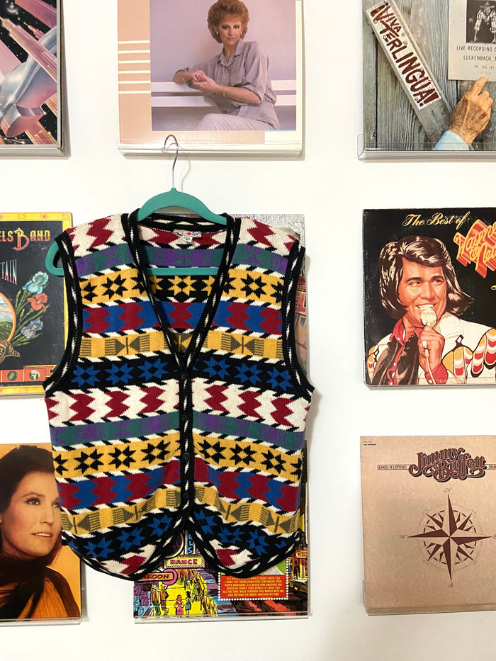 Vintage 1990s French Navy Southwestern Women's Vest, Size Medium - Deer Creek Mercantile
